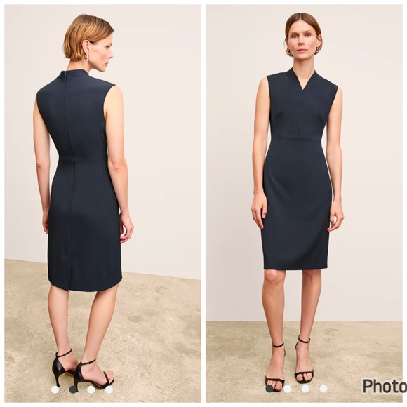 MM Lafleur Aditi Dress Recycled WonderTex Midnight Blue Size 8 Sheath‎ - Picture 1 of 7